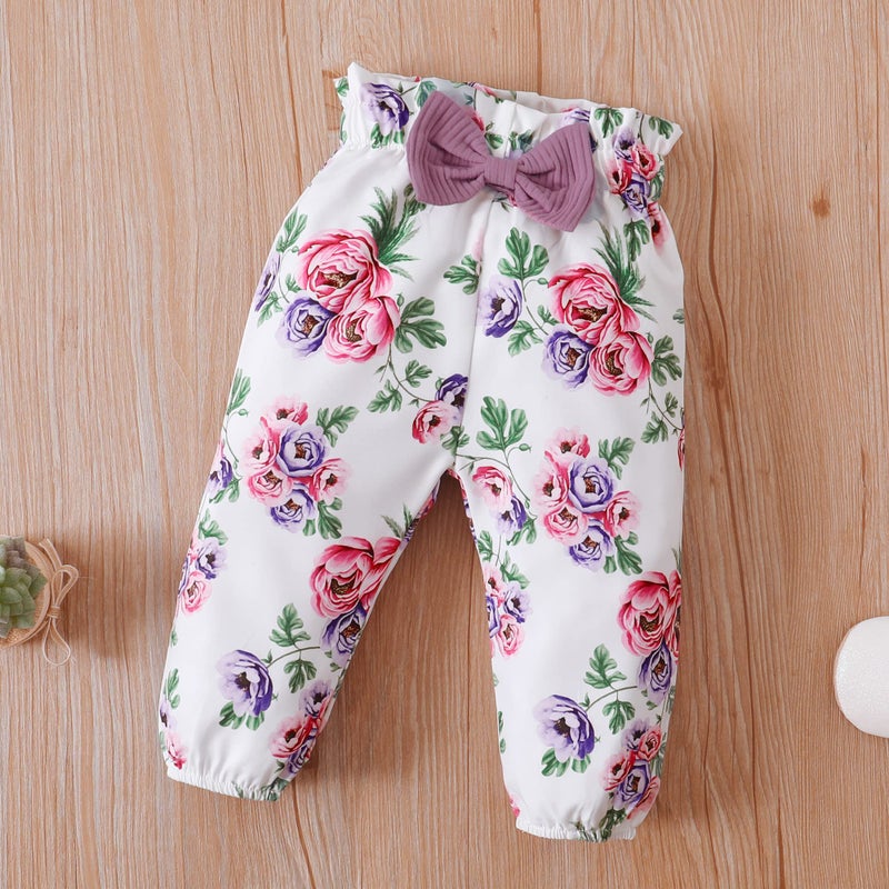 DISAUR Newborn Girl Long Sleeve Outfits Purple Ruffle Romper Flower Pants Fall Outing Photograph Wearing 6 Months 12 Months - Image 3