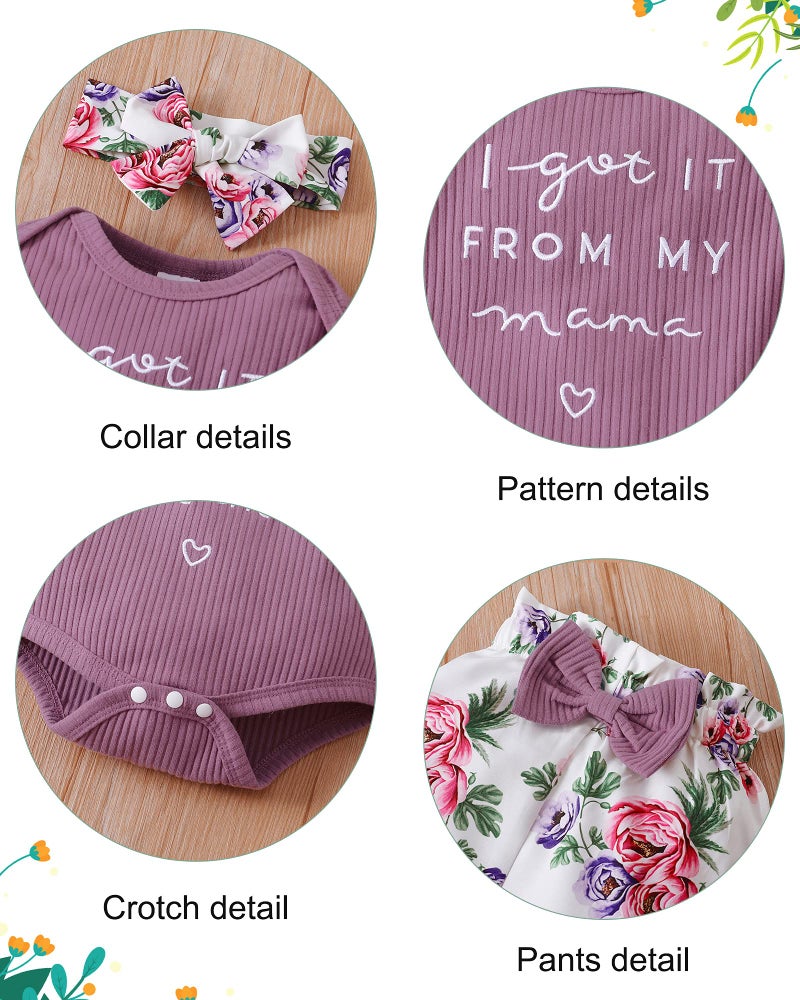 DISAUR Newborn Girl Long Sleeve Outfits Purple Ruffle Romper Flower Pants Fall Outing Photograph Wearing 6 Months 12 Months - Image 5