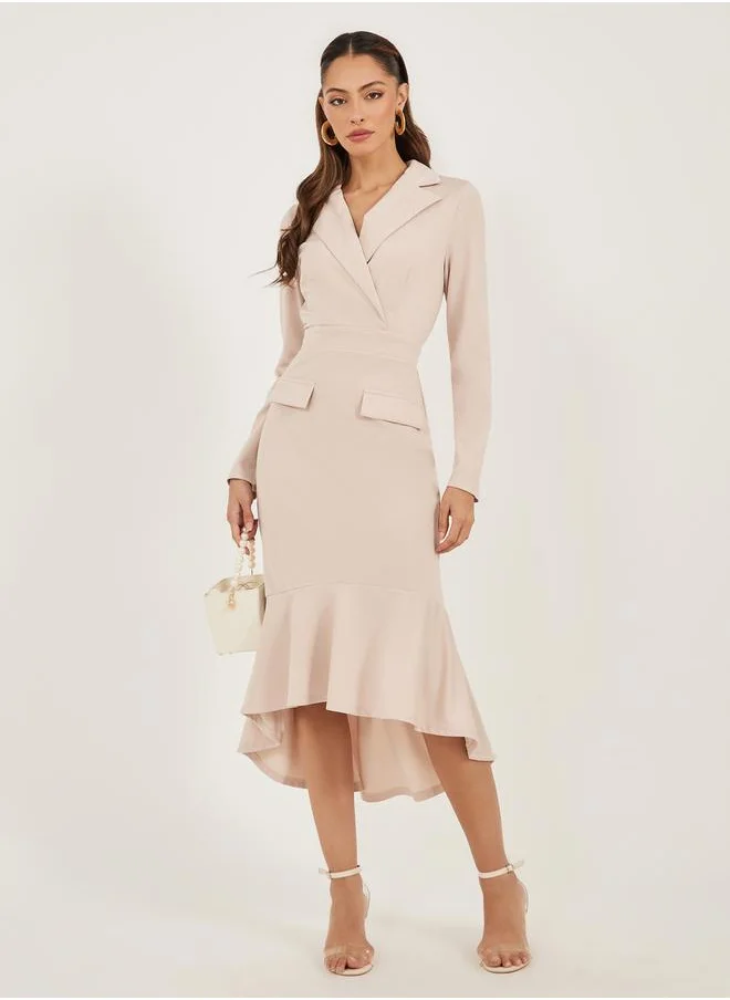 Styli Plain Long Sleeves Blazer Midi Dress