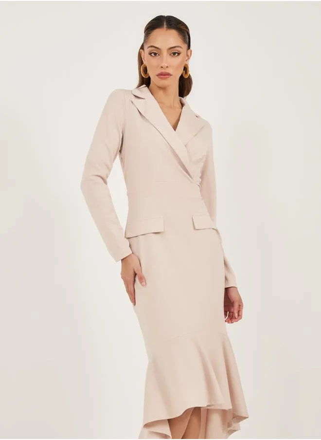 Styli Plain Long Sleeves Blazer Midi Dress