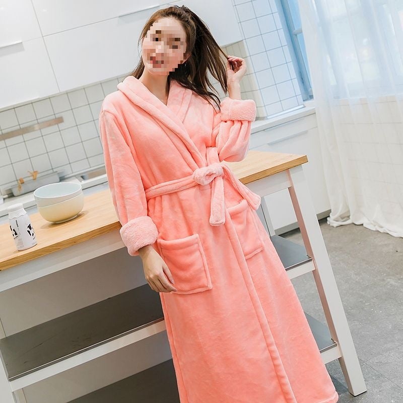 روب نوم طويل سميك للزوجين بيجامة شتوية للنساء رداء حمام للرجال ملابس منزلية من فليس كورال في الخريف - Image 5