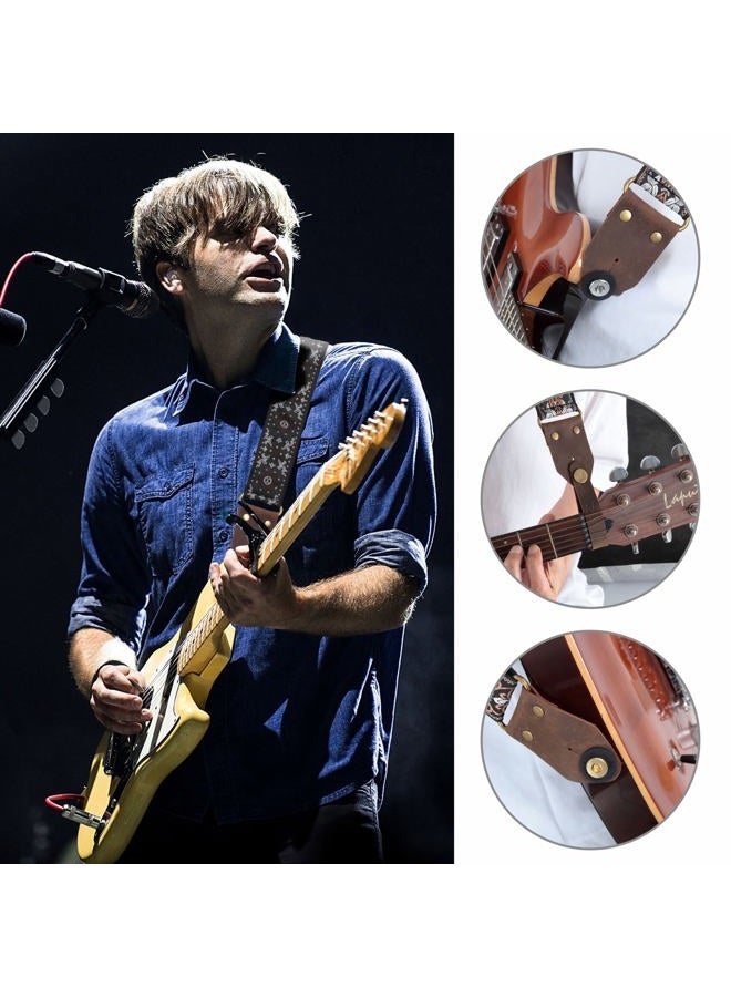 Nefelibata Guitar Strap,Crazy Horse Leather Jacquard Embroidery Cotton Guitar Straps for Bass, Electric & Acoustic, Best Gifts for Guitarists(Boho Light Blue Chequered) - Image 2
