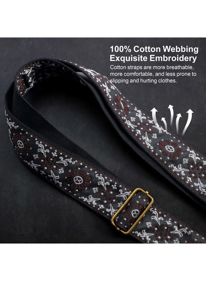 Nefelibata Guitar Strap,Crazy Horse Leather Jacquard Embroidery Cotton Guitar Straps for Bass, Electric & Acoustic, Best Gifts for Guitarists(Boho Light Blue Chequered) - Image 4