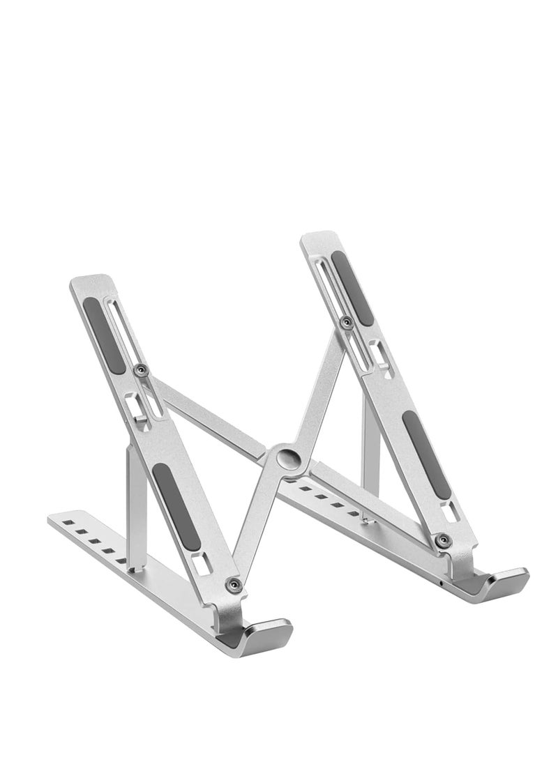 Generic - Aluminium Portable Laptop Stand,with Adjustable Height,Ventilated Foldable Lapdesk Notebook Stand with Carry Pouch for Laptops,MacBooks,Tablets and Books (Silver) - Image 1