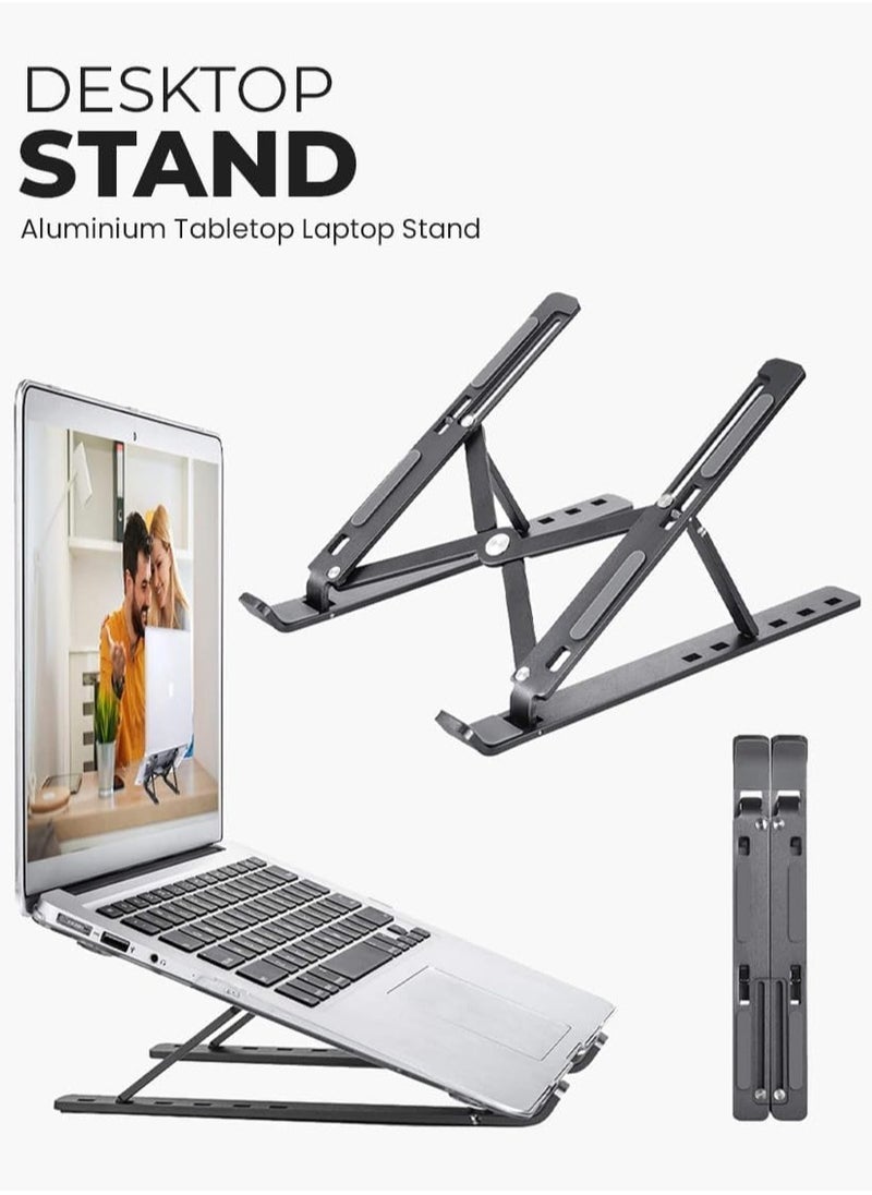 Generic - Aluminium Portable Laptop Stand,with Adjustable Height,Ventilated Foldable Lapdesk Notebook Stand with Carry Pouch for Laptops,MacBooks,Tablets and Books (Silver) - Image 1