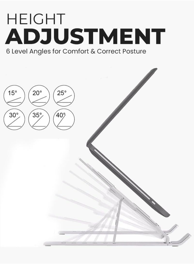 Generic - Aluminium Portable Laptop Stand,with Adjustable Height,Ventilated Foldable Lapdesk Notebook Stand with Carry Pouch for Laptops,MacBooks,Tablets and Books (Silver) - Image 1