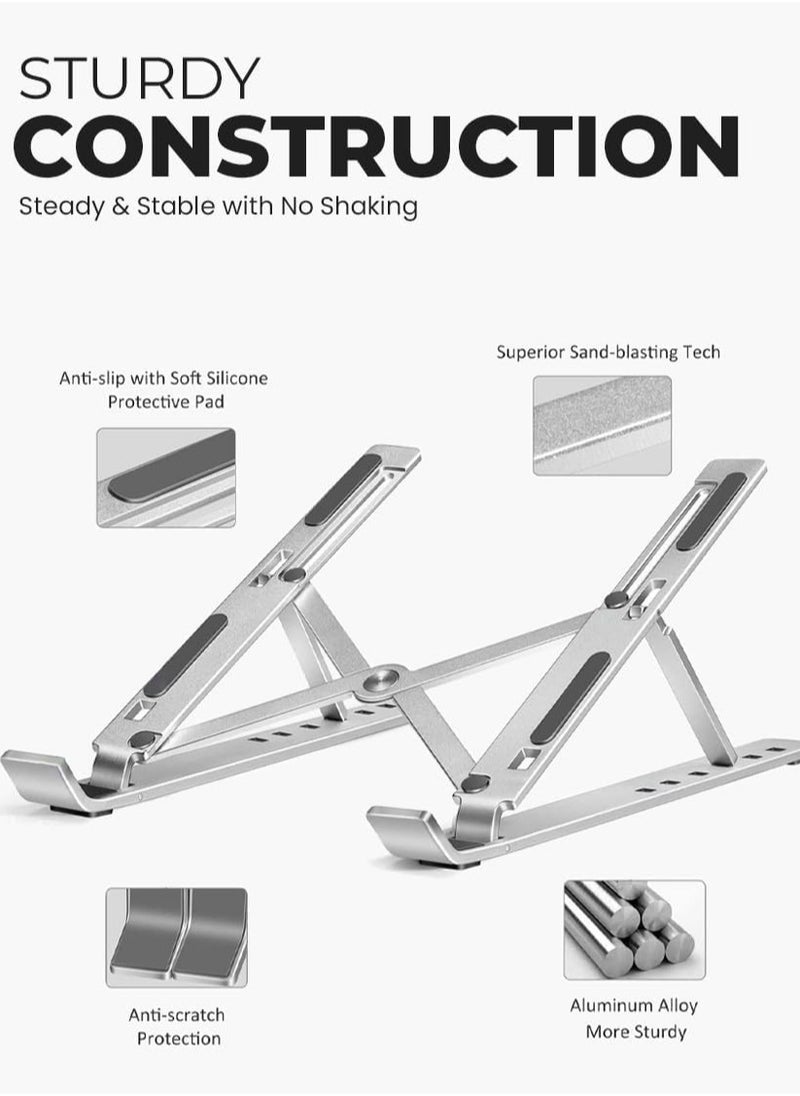 Generic - Aluminium Portable Laptop Stand,with Adjustable Height,Ventilated Foldable Lapdesk Notebook Stand with Carry Pouch for Laptops,MacBooks,Tablets and Books (Silver) - Image 1