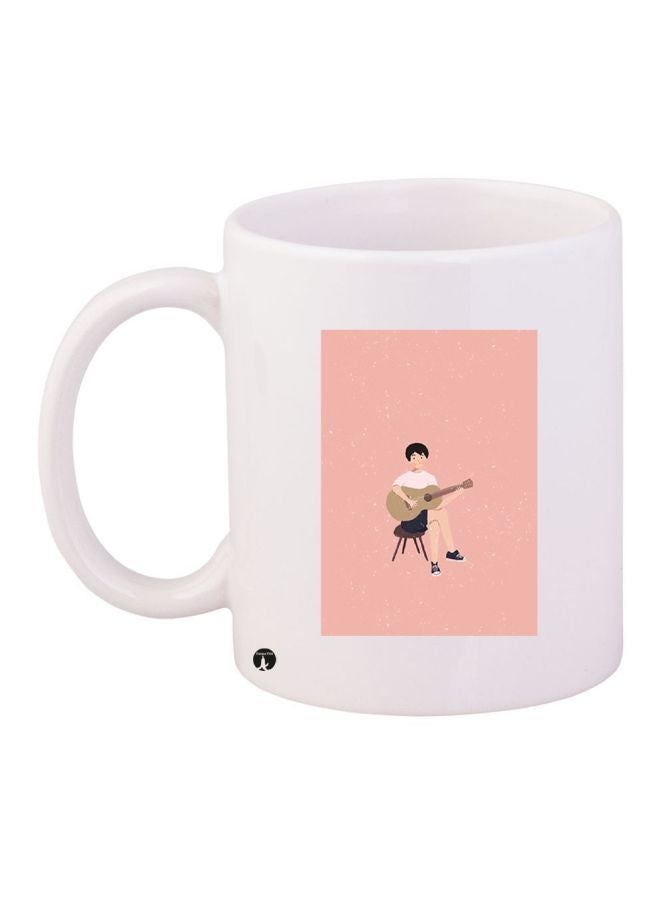 RYN Guitar Printed Coffee Mug White/Pink/Brown 11ounce 