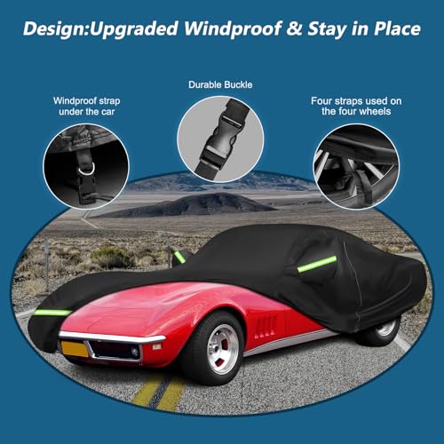 BIGACOVER for C3 Corvette Car Cover Waterproof, Sun Heat Protection Outdoor Full Car Covers with Driver Side Zipper Windproof Heavy Duty All Weather Fit for C3 1968-1982 Chevy Corvette,Not for Rear Wing - Image 3
