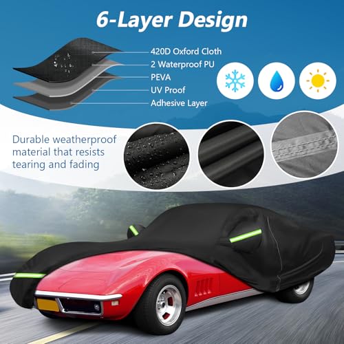 BIGACOVER for C3 Corvette Car Cover Waterproof, Sun Heat Protection Outdoor Full Car Covers with Driver Side Zipper Windproof Heavy Duty All Weather Fit for C3 1968-1982 Chevy Corvette,Not for Rear Wing - Image 2