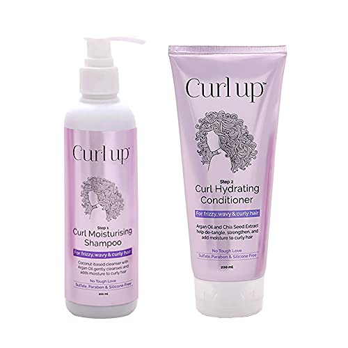 Curl Up Hair Wash Combo with Curly Hair Shampoo And Conditioner | For Dry Frizzy, Wavy & Curly Hair | Sulphate Paraben And Silicone Free - 200ml each (Combo of 2) - Image 1