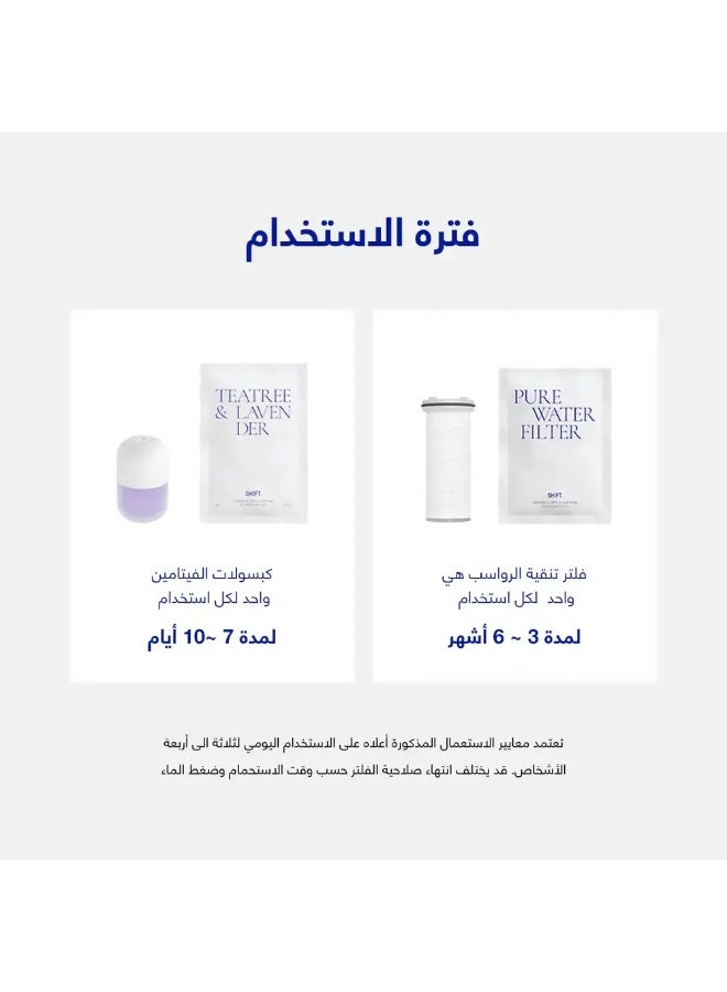 شفت طقم فلتر دش للاستحمام مع رأس شفاف و٤ فلاتر تنقية و٦ كبسولات عطرية طبيعية لإزالة الكلور والصدأ والعناية بالشعر والبشرة سهل التركيب وملائم لجميع أفراد العائلة - Image 2