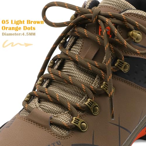 DELELE Hiking Shoe Laces for Boots, 2 Pair 59 inch Light Brown Orange Dots Round Boot Laces Heavy Duty, Work Shoelaces Strings - Image 2
