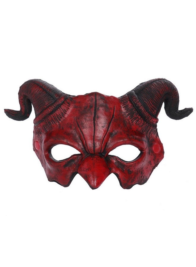 Dzrige Devil Horn Mask Demon Horn Mask Horror Half Face Mask Scary Horns Ghost Mask Cover For Halloween Party Masquerade Cosplay Costume Props (Red) - Image 1