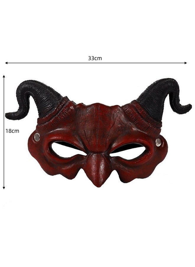 Dzrige Devil Horn Mask Demon Horn Mask Horror Half Face Mask Scary Horns Ghost Mask Cover For Halloween Party Masquerade Cosplay Costume Props (Red) - Image 5