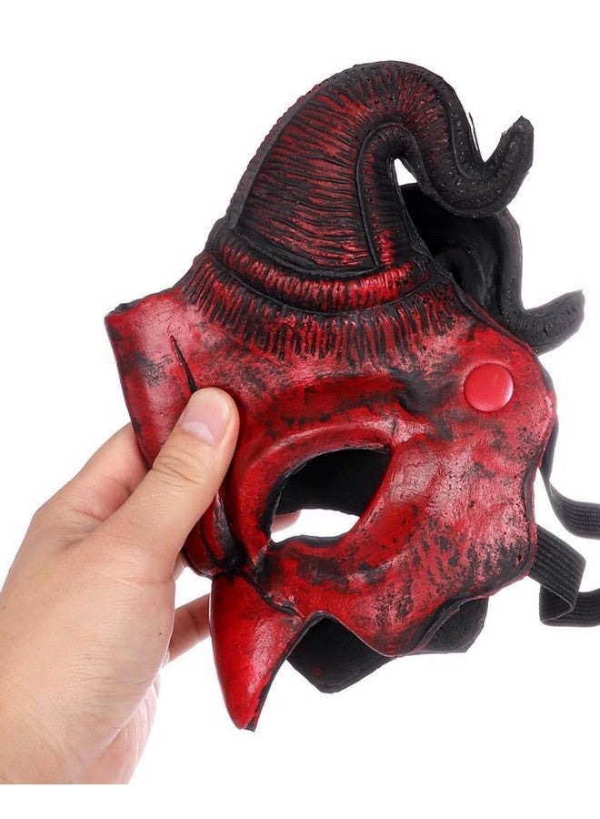 Dzrige Devil Horn Mask Demon Horn Mask Horror Half Face Mask Scary Horns Ghost Mask Cover For Halloween Party Masquerade Cosplay Costume Props (Red) - Image 3