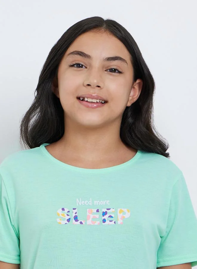 Styli Styli Round Neck T-Shirt and Printed Pyjama Set