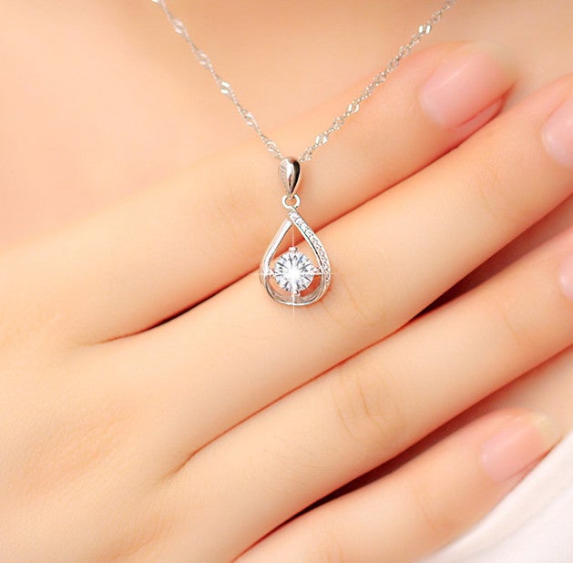Generic Copper Silver Plated Short Necklace Womens Korean Shiny Water Drops Diamond Pendant Simple Japanese and Korean Clavicle Chain Tmall Explosive Pendant Necklace 