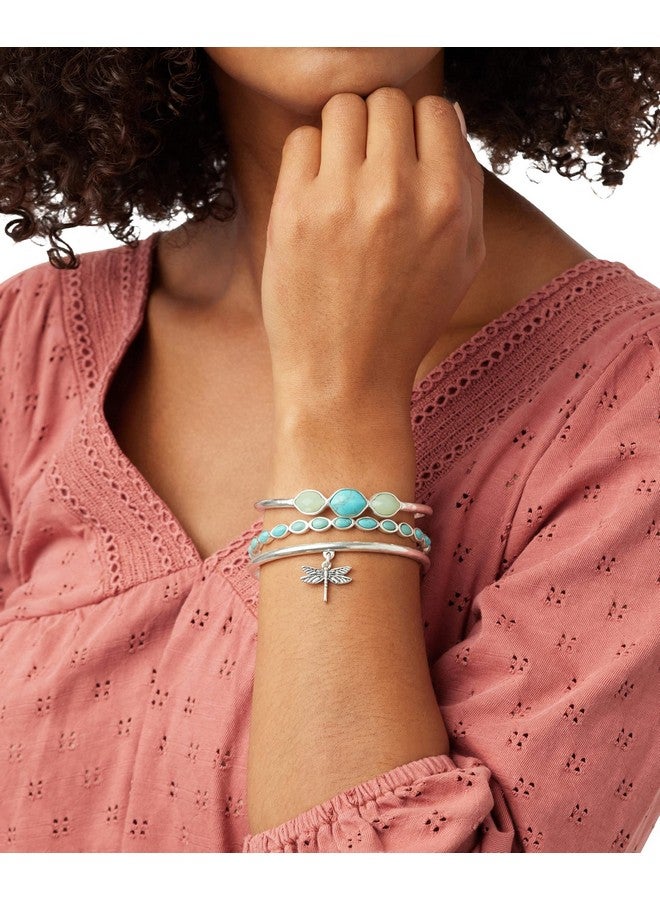 LUCKY BRAND Bracelet Set Silvertone Turquoise Dragonfly Bangle Bracelets - Image 2