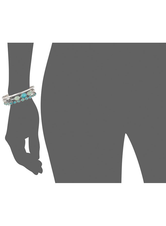 LUCKY BRAND Bracelet Set Silvertone Turquoise Dragonfly Bangle Bracelets - Image 3