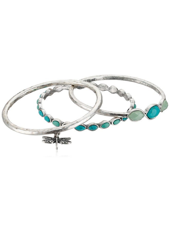 LUCKY BRAND Bracelet Set Silvertone Turquoise Dragonfly Bangle Bracelets - Image 1