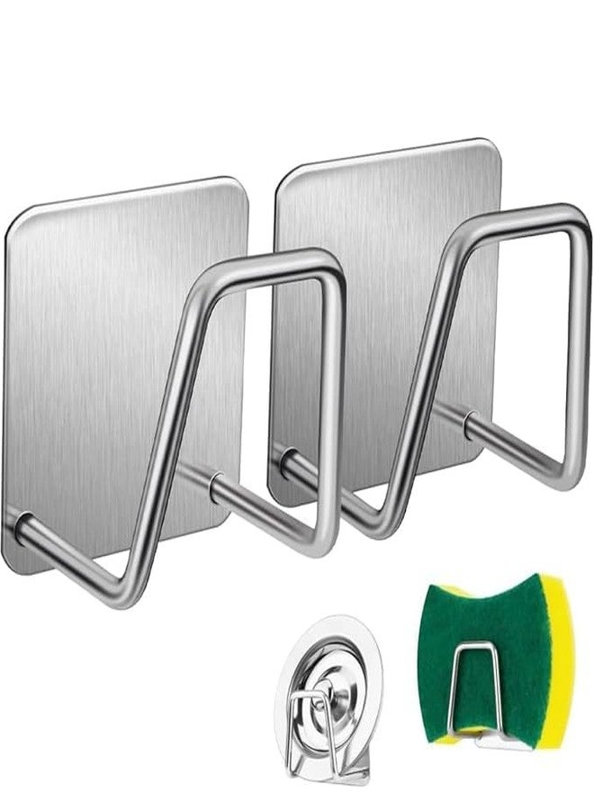 WICHARSH 2Pack Adhesive Sponge Holder for Kitchen Sink, Stainless Steel Sponge Holder Sink Caddy Waterproof Kitchen Sink Sponge Holder Sponge Holder for Kitchen Accessories - Image 1