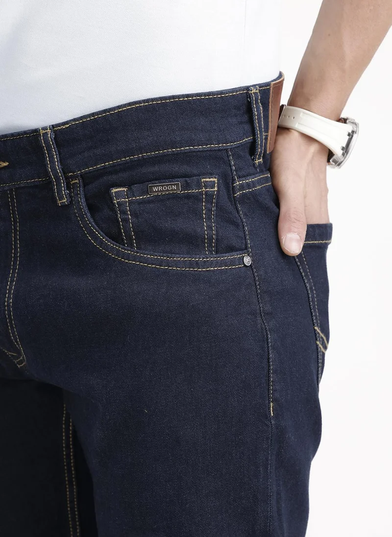 Wrogn  Slim Tapered Washed Denim Jeans | Dark Blue for Men | Best Price UAE