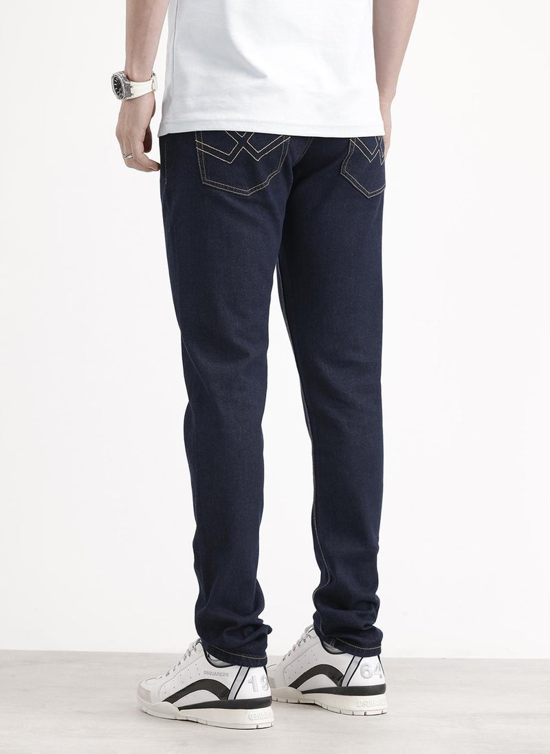 Wrogn Slim Tapered Washed Denim Jeans | Dark Blue - Image 3