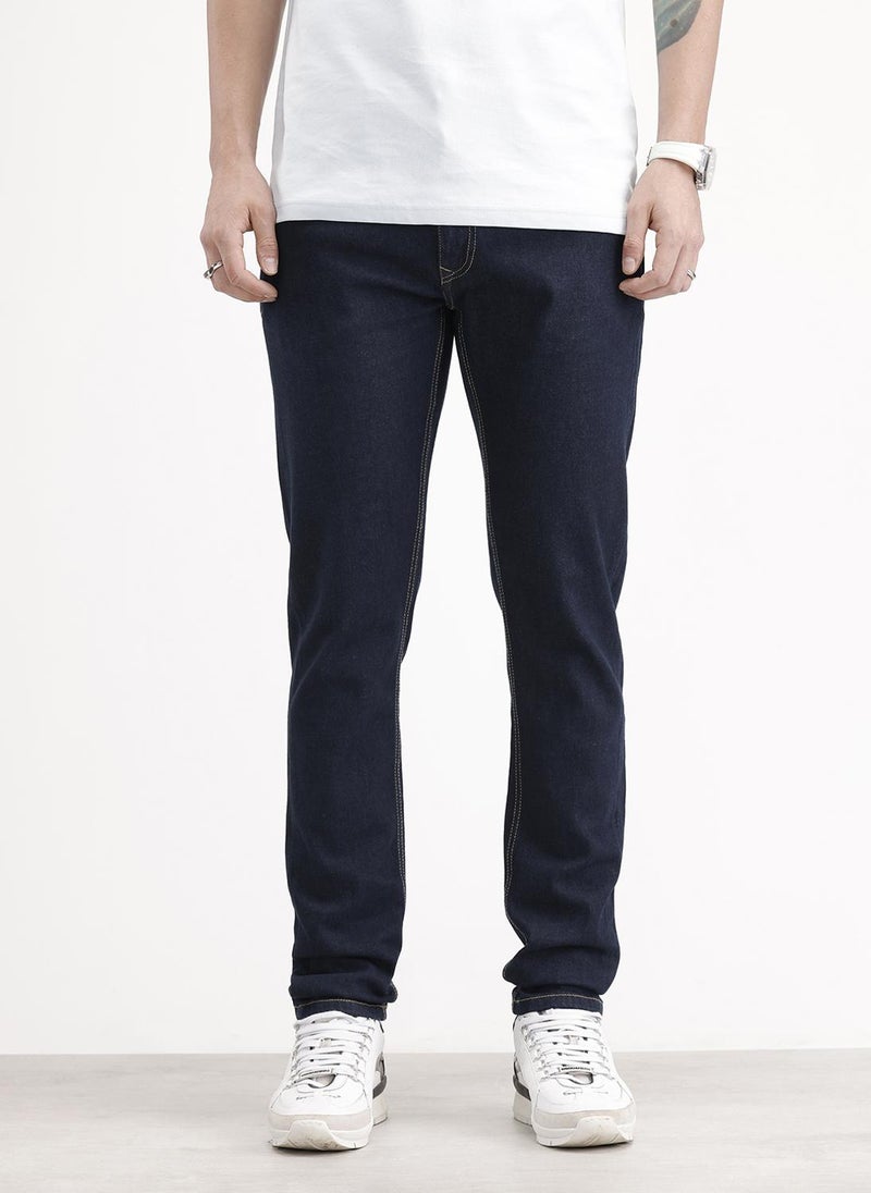 Wrogn Slim Tapered Washed Denim Jeans | Dark Blue - Image 4