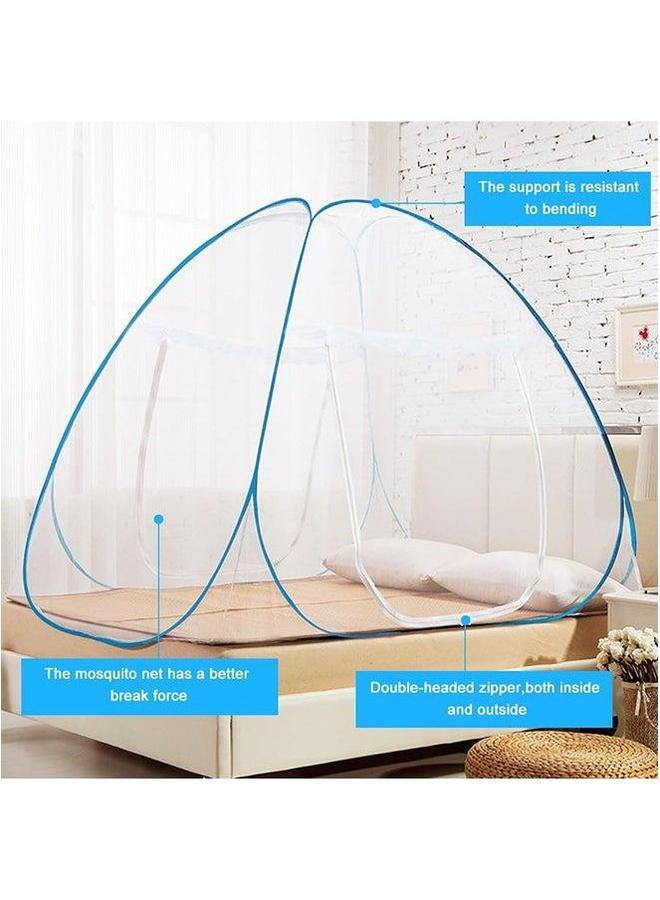 HOMESTAR Classic Double Bed Mosquito Net, Foldable, Polyester 30GSM Strong Mesh, PVC Coated Corrosion Resistant Steel Wire for Home (Blue)  - Image 5
