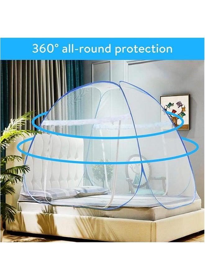 HOMESTAR Classic Double Bed Mosquito Net, Foldable, Polyester 30GSM Strong Mesh, PVC Coated Corrosion Resistant Steel Wire for Home (Blue)  - Image 4