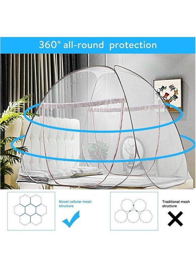 HOMESTAR Classic Double Bed Mosquito Net, Foldable, Polyester 30GSM Strong Mesh, PVC Coated Corrosion Resistant Steel Wire for Home (Blue)  - Image 3