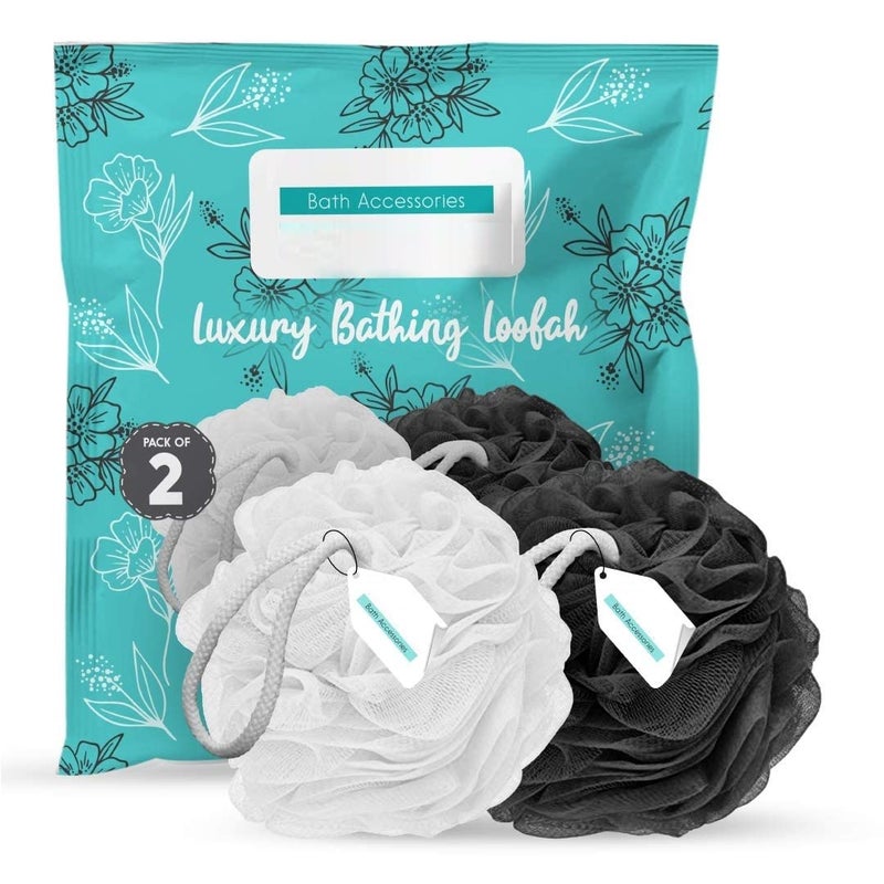 Elecsera Luxury Bathing Round Loofah for Men and Women Couples Pack of 2 Black and White