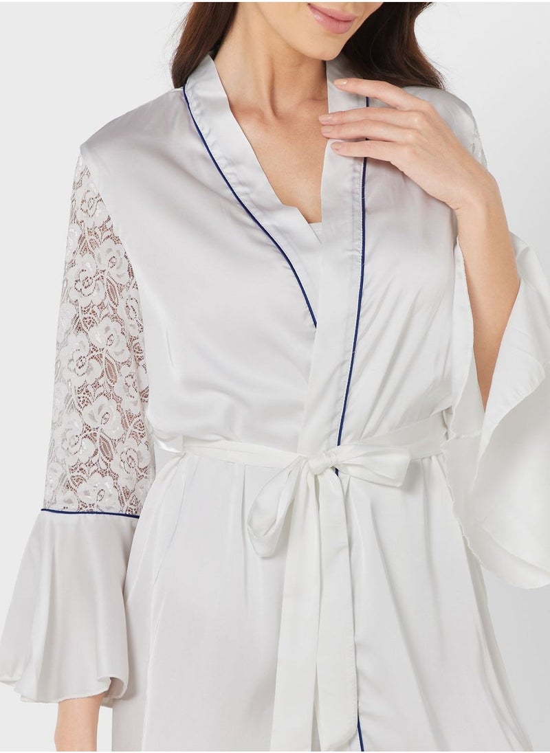 Contrast Piping Detail Night Robe - Image 3