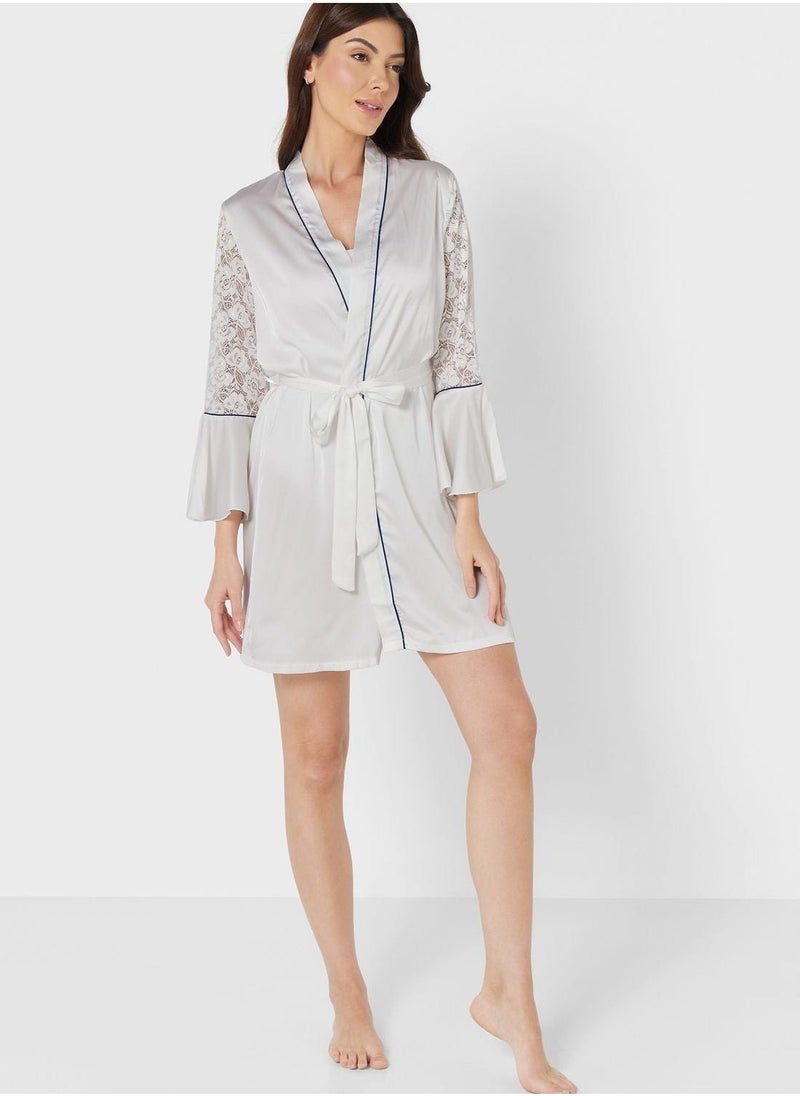 Contrast Piping Detail Night Robe - Image 1