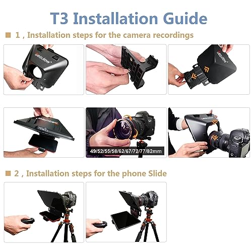 Desview T3 Portable Teleprompter for iPad Tablet iPhone up to 11 inch High Definition 70/30 Beam Splitter Glass with Remote Control for DSLR Camera Smartphone Video Recording (9 Lens Adapter Ring) - Image 5