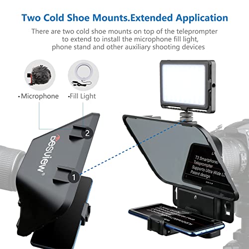 Desview T3 Portable Teleprompter for iPad Tablet iPhone up to 11 inch High Definition 70/30 Beam Splitter Glass with Remote Control for DSLR Camera Smartphone Video Recording (9 Lens Adapter Ring) - Image 2