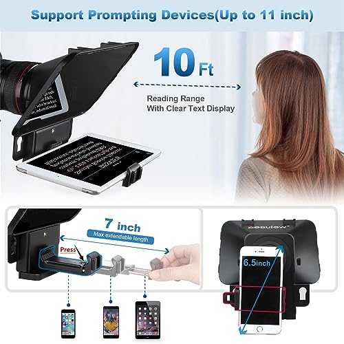 Desview T3 Portable Teleprompter for iPad Tablet iPhone up to 11 inch High Definition 70/30 Beam Splitter Glass with Remote Control for DSLR Camera Smartphone Video Recording (9 Lens Adapter Ring) - Image 4