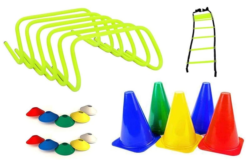 CRAZX Fitness Combo - 6 pc Hurdles, 6 pc Stacking Cones, 10 Pc Space Markers and 1 Pc Agility Ladder - Image 1