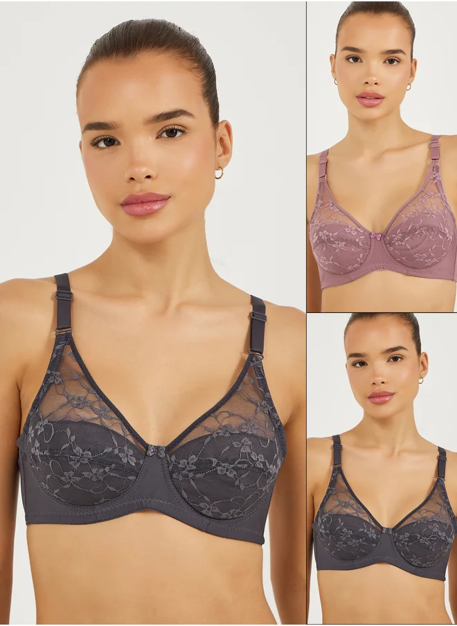Styli Pack of 2 - Non Padded Wired Lined Lace Cup Full Bra