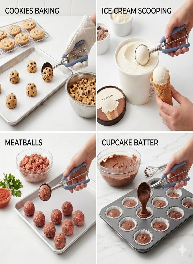 LLESCA Cookie Scoop, Ice Cream Scoop, 1Tbsp/15 ml/0.5oz Cookie Scoops for Baking, 18/8 Stainless Steel Cookie Scooper for Baking, Ice Cream Scooper with Trigger Release, Cookie Dough Scoop with Non-slip Grip - Image 4