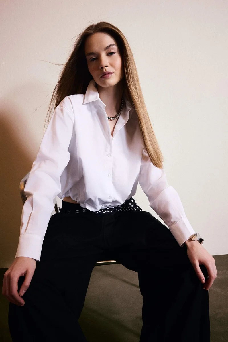 ديفاكتو Balloon Fit Shirt Collar Poplin Long Sleeve Shirt