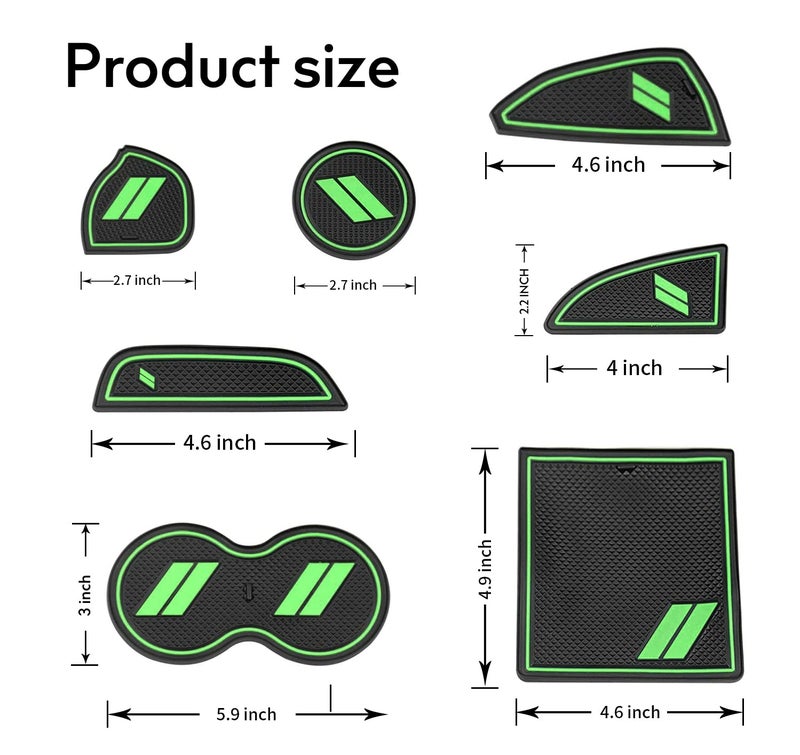 YANWEN Custom Fit for 2015-2020 Dodge Challenger Cup Holder Insert & Center Console Shifter Liner Trim Mats, Dodge Challenger Interior Accessories Cup Door Center Console Liner (11pcs, Green) - Image 2