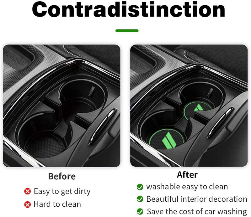 YANWEN Custom Fit for 2015-2020 Dodge Challenger Cup Holder Insert & Center Console Shifter Liner Trim Mats, Dodge Challenger Interior Accessories Cup Door Center Console Liner (11pcs, Green) - Image 5