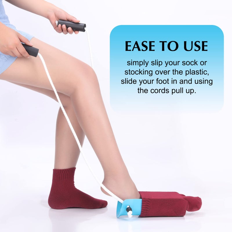 CAidRE Sock Aid - Wide 3.93" Sock Aid with Foam Handles, Sock Aide Device for Elderly, Sock Helper Easy On Easy Off, Blue - Image 2