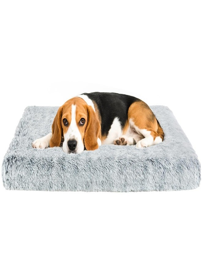 Fluffy Orthopedic Dog Beds for Medium Dogs with Washable Removable Cover Dog Crate Bed Egg Crate Foam Support Plush Pet Pad Mat with Anti-Slip Bottom(Grey,36 * 24)