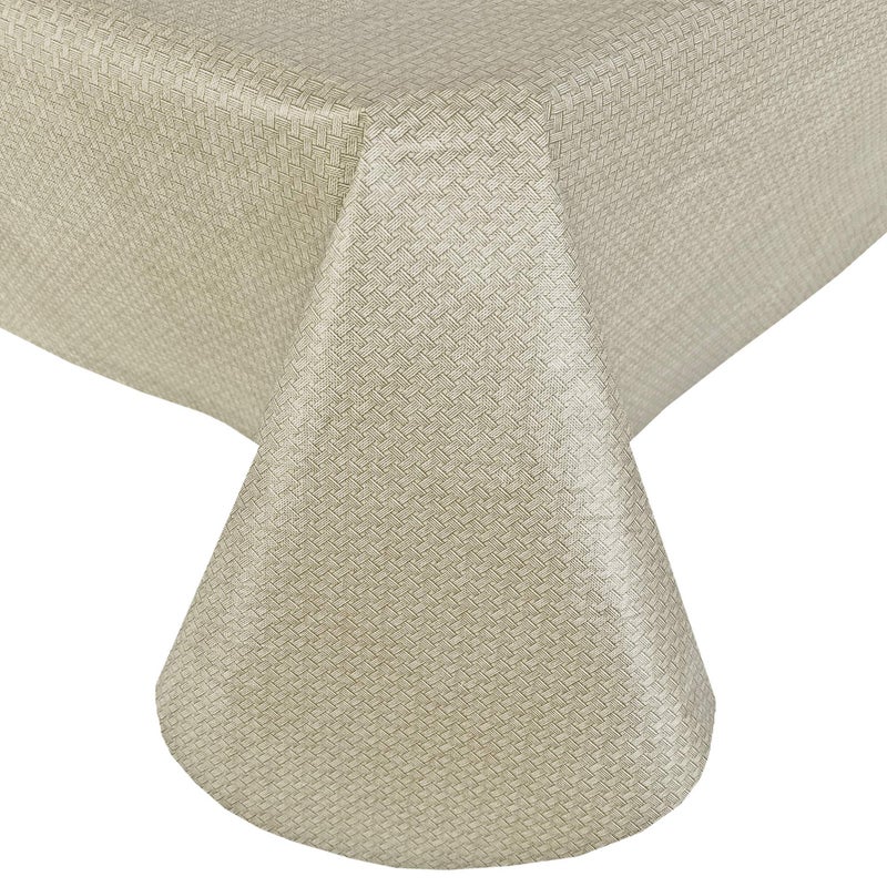 Newbridge Basketweave Solid color Vinyl Flannel Backed Tablecloth  Basket Weave Textured Look IndoorOutdoor Waterproof Tablecloth  Patio Kitchen Dining  52 Inch x 70 Inch OblongRectangle  Natural