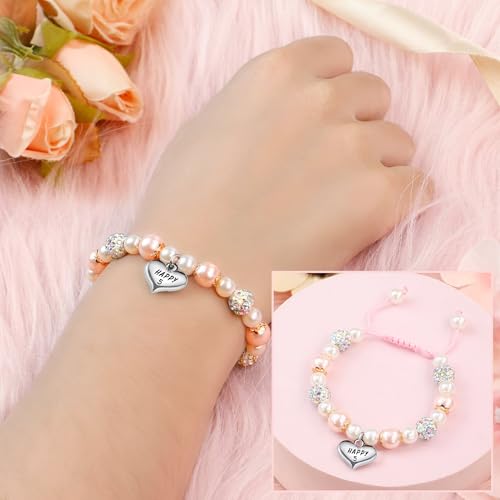 Sereney 5 Year Old Girl Birthday Gift Ideas, Adjustable Pink White Pearl Bracelet as Five Year 5yr Old 5th Birthday Gifts for Teen Girls Daughter Niece Granddaughter - Image 2