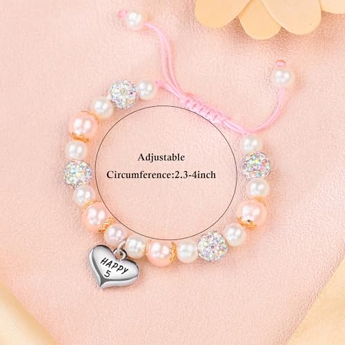 Sereney 5 Year Old Girl Birthday Gift Ideas, Adjustable Pink White Pearl Bracelet as Five Year 5yr Old 5th Birthday Gifts for Teen Girls Daughter Niece Granddaughter - Image 4