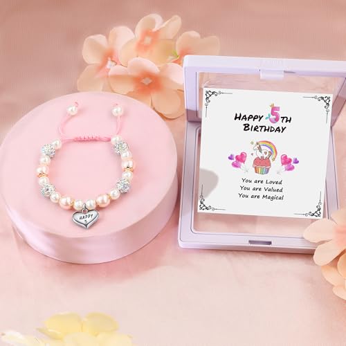 Sereney 5 Year Old Girl Birthday Gift Ideas, Adjustable Pink White Pearl Bracelet as Five Year 5yr Old 5th Birthday Gifts for Teen Girls Daughter Niece Granddaughter - Image 3
